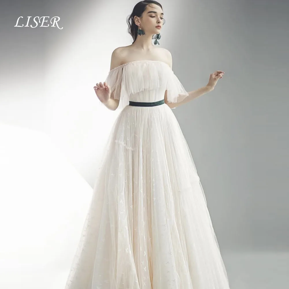 

Liser Off Shoulder Fairy White Evening Dresses Photo Shoot Silk Tulle Elegant Prom Dresses 저녁 드레스 Customized Formal Party
