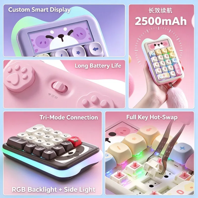 YUNZII Wireless Numerical Mechanical Keyboard Custom Hot-swapping TFT Screen RGB Third Mode Gasket Keypad Computer Calculator