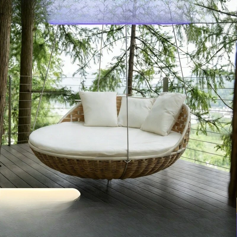 Outdoor rattan hammock swing outdoor open-air villa courtyard hanging autumn dry chair rocking chair hammock floor rattan bed