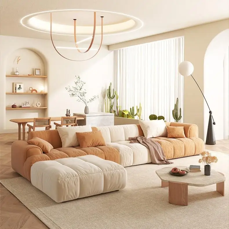 piano key sofa, technology cloth  simple modern cream style princess corner combination fabric solid wood