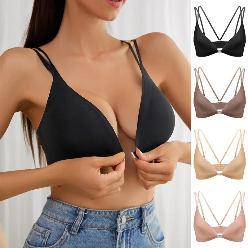 

Adjustable Wireframe Bra Sexy Strapless Design Lightweight Breathable Front Clasp Underwear plus Size Ladies Steel Ring Bra