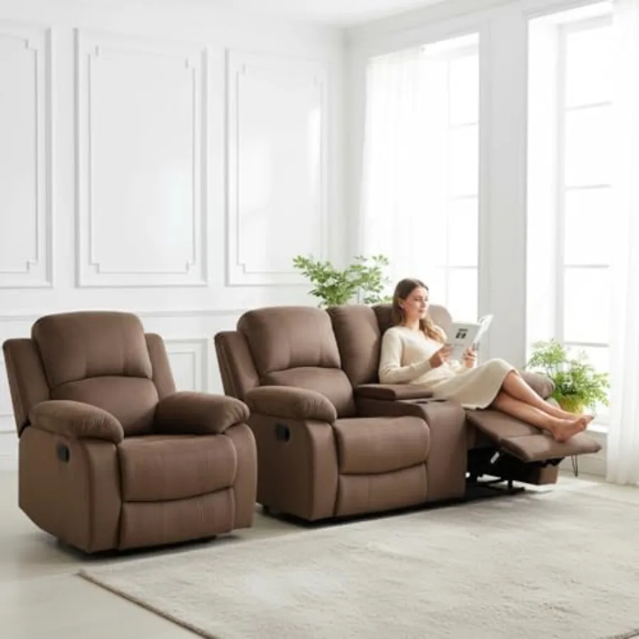 

Pineapple Velvet Recliner Sofa Set, Living Room Furniture Set, Adjustable Backrest Reclining Loveseat Sofa with Storage Console