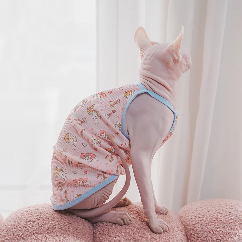 Letni Sphynx ubrania dla kotów bawełniana kamizelka ze sfinksem królika miękka urocza koszulka bez rękawów kocięta płaszcz oddychający Devon Rex