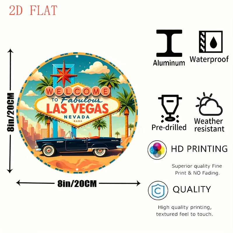 1pc Vintage Las Vegas Nevada Neon Sign - Retro Decor with Classic Car & Palm Trees - Heavy-Duty Metal Wall Art for Home, Bar