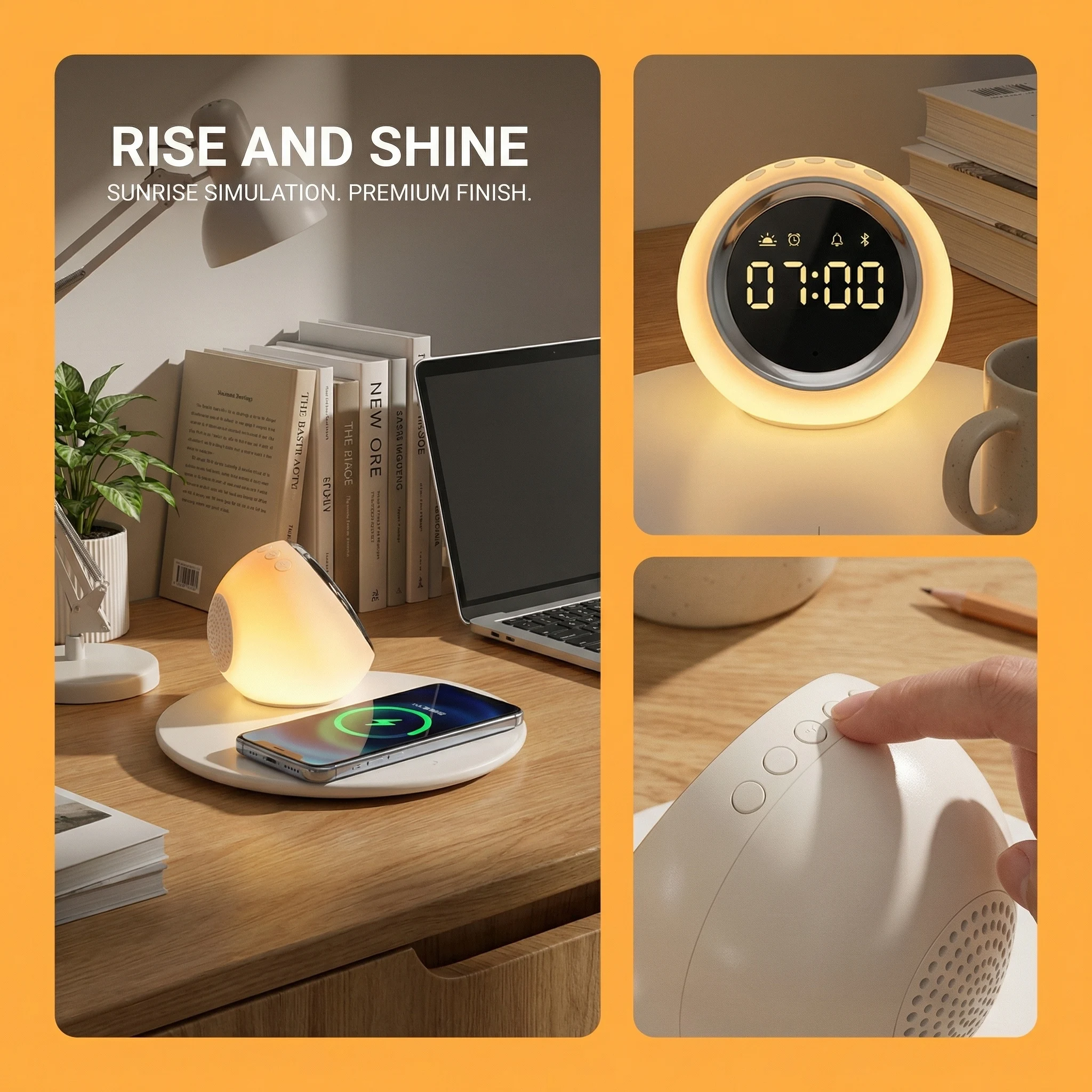Wireless Charging Dock with Alarm Clock & Night Light | Minimalist Design & Adjustable Brightness