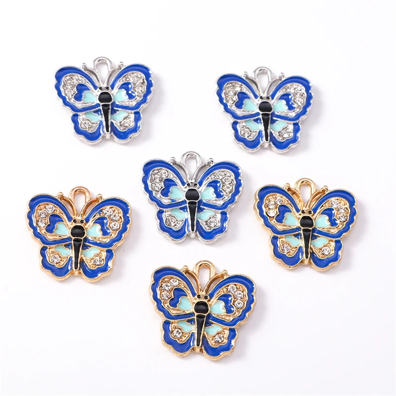Duarte 20Pcs/Lot Cute Crystal Enamel Flying Butterfly Charms for Jewelry Making Pendants Necklaces Earrings DIY Crafts Supplies