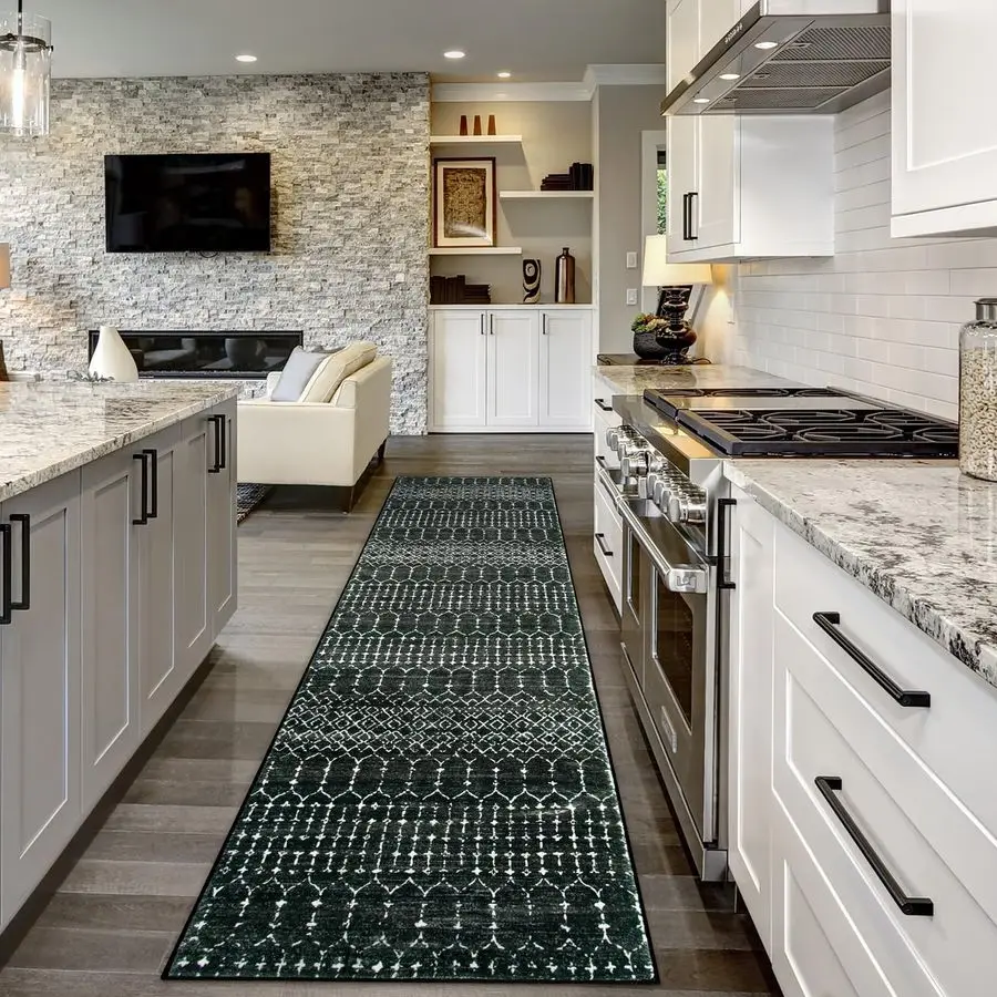 

Марокканский черный ковер-дорожка 2x8, моющийся, нескользящий, для кухни, низкопрофильный, с геометрическим принтом, состаренный, для прихожей