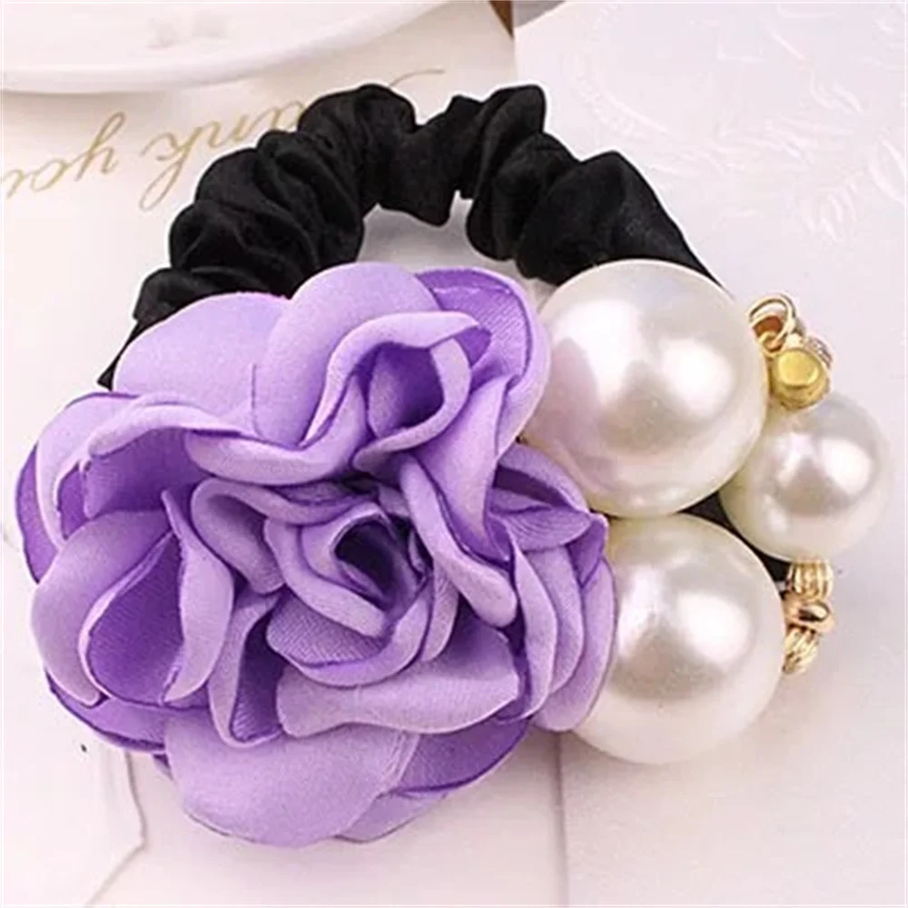 1PC Fashion Style Big Rose Flower Hair Bands Pearl Rhinestone Elastic Hair Rope For Women Girls Rubber Ring Hair Accessories