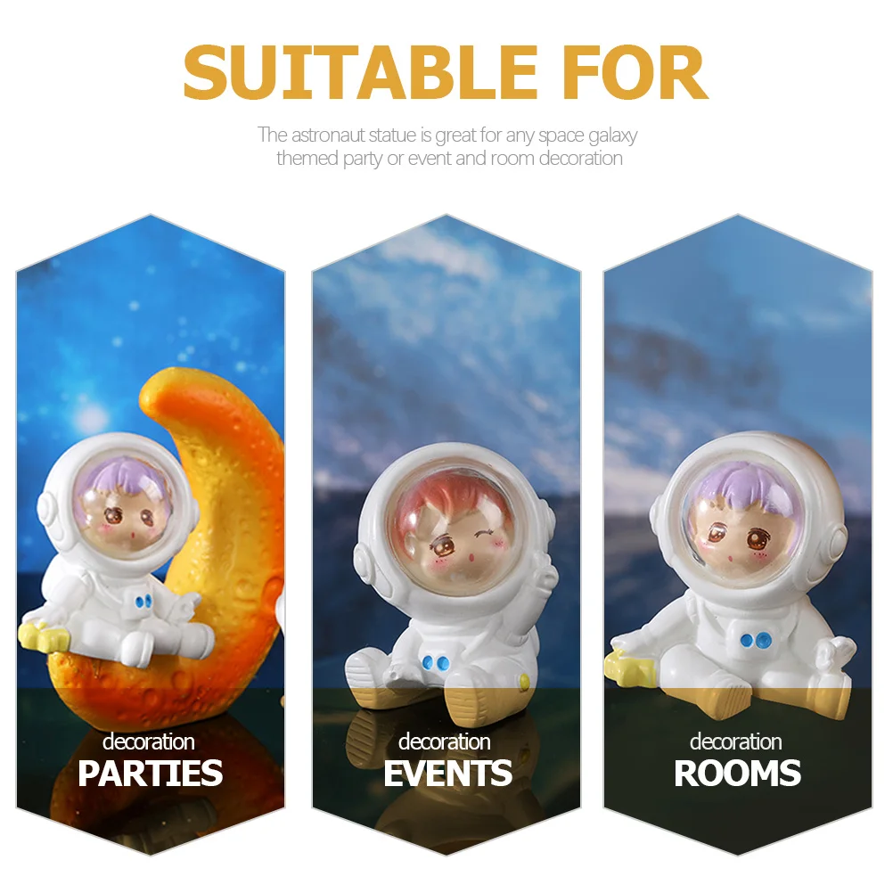 

8Pcs Resin Astronaut Statue Cartoon Style Ornament Desktop Table Decor Kids Gift Party Supplies Resin Ornament
