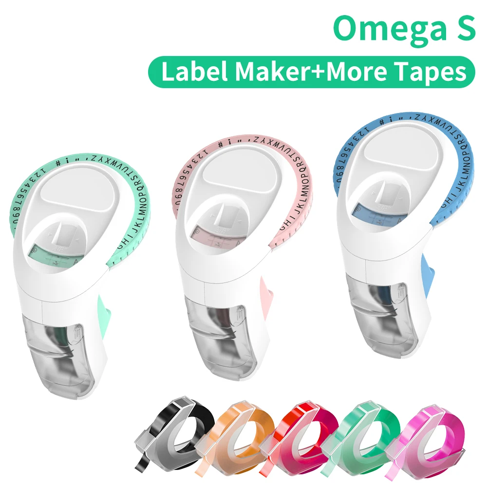 3D Label Printer 9mm Embossing 3D Label Tape Manual Labeller Typewriter Compatible for Dymo Printer Labels 12965 Label OmegaS