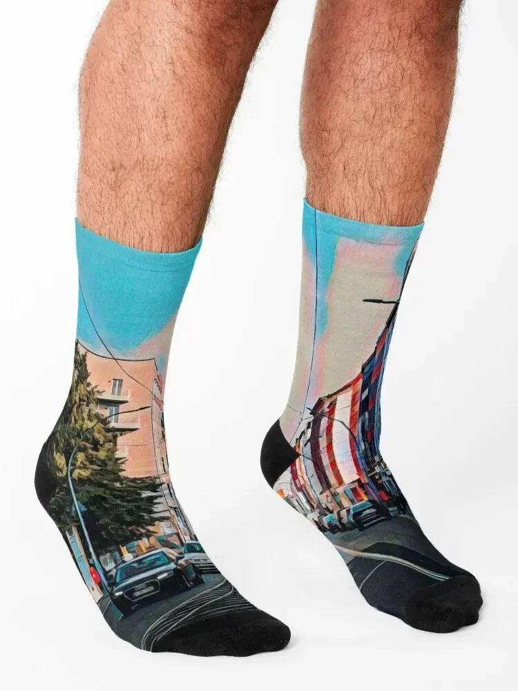 ถุงเท้าลายพิมพ์ลายปีใหม่สีสันสดใสสำหรับผู้หญิงและผู้ชาย รุ่น Berlin Streets Socks Lots
