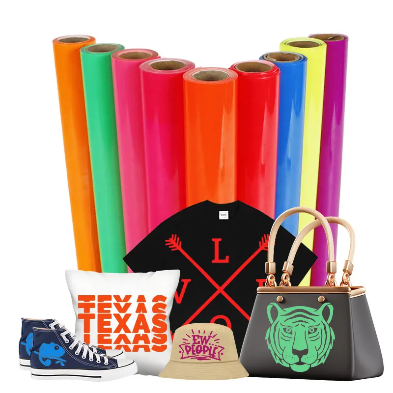 PU Fluorescence HTV for T Shirt, Iron On Vinyl For All Cutter Machine, Permanent,Easy to Cut & Weed