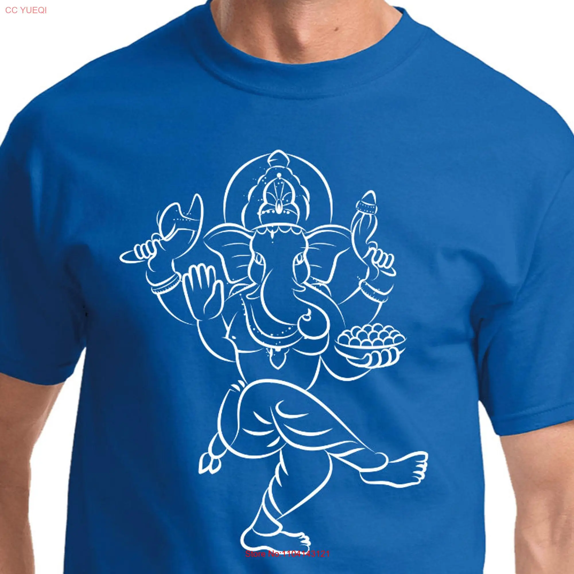 Sketch Ganesha White Print Yoga T Shirt PC61 WSKETCHGANESH long or short sleeves