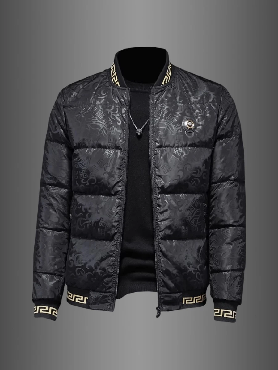 Down jacket men's winter trendy brand fashion dark flower baseball collar 100% white duck down jacket cold and warm jacket