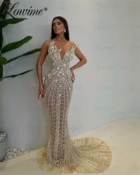 2024 Robe Luxury Silver Evening Dress Mermaid Celebrity Dresses Heavy Crystal Rhinestones Prom Gowns Arabic Party Dress Wedding