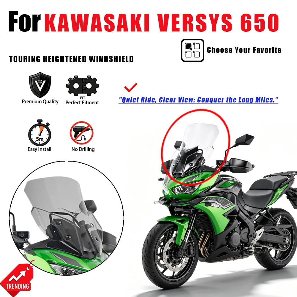 Parabrisas Elevado Transparente para Kawasaki Versys 650 2022-2024, Accesorios para Moto, Repuestos Versys650