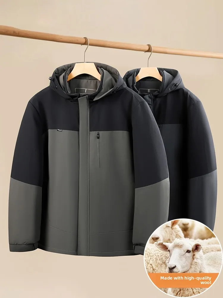 

Мужское хлопковое пальто очень большого размера Jaet 20-290 Pou Extra Thiened, теплое шерстяное хлопковое пальто с капюшоном, свободная посадка, модная урба...