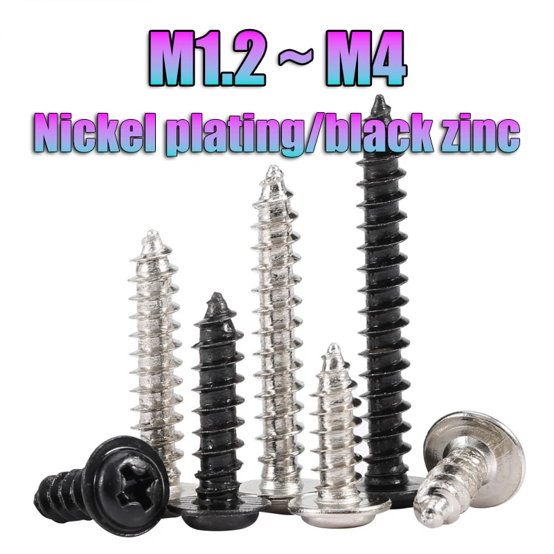 Phillips Pan Round Head With Washer Self-tapping Screw M1.2 M1.4 M1.7 M2 M2.3 M2.6 M3 M4 Carbon Steel PWA Wood Screw Servo Screw