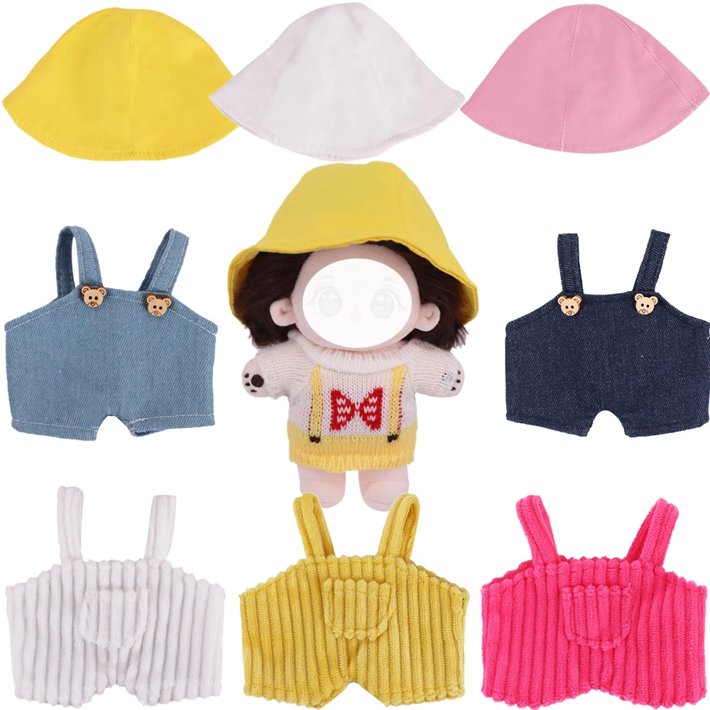 Pop Doll Clothes Solid Color Hats Suspender Pants For 20Cm Cotton Doll Clothing Accessories,Plush Star Idol EXO Doll Girl's Toys