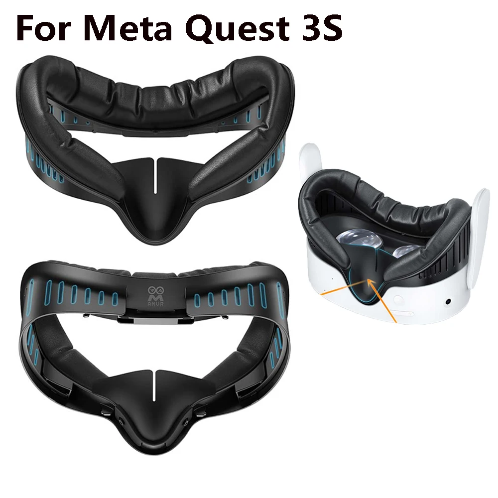 AMVR 3-In-1 Face Mask Cover for Meta Quest 3S PU Leather Facial Interface Replacement Ice Silk Pad Upgraded Version VR Parts