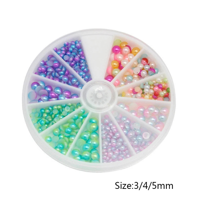 1 Box Multi-size  Half Round Pearl Bead Flatback Resin Rhinestones  For DIY Nail Art  Jewelry Making