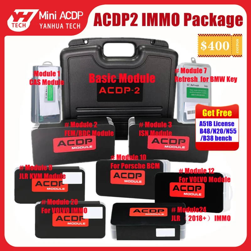 Yanhua Mini ACDP2 IMMO Package for BMW/Jaguar/Land Rover/VOLVO/Audi Module1/2/3/7/9/10/12/20/24/29 with License and A51B