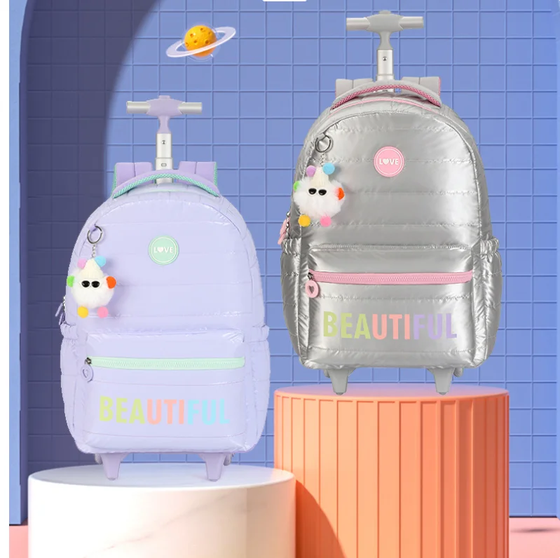 

Детский рюкзак на колесиках с сумкой для обедов и пеналом, дорожный чемодан на колесах для девочек, школьный рюкзак на колесах