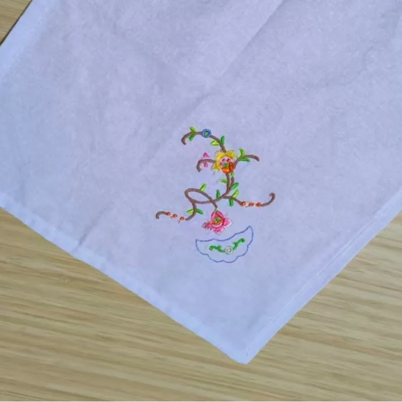 12 قطعة 28x28 سنتيمتر القطن الخالص المطرزة زهرة نمط مربع المناديل المناديل #6