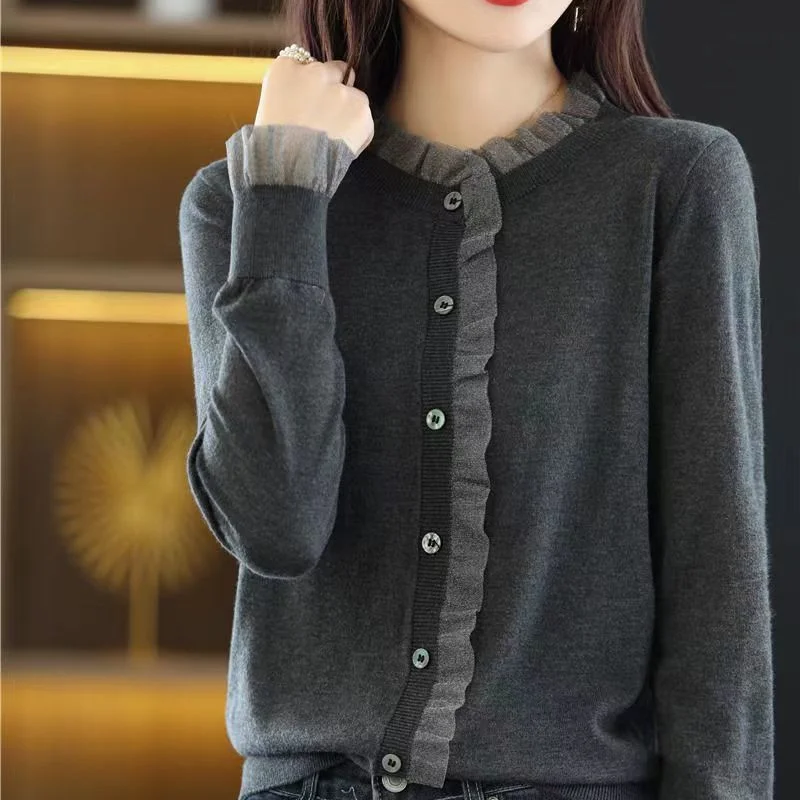 Fashion New Cardigan Knitted Sweater Women's Spring Autumn Korean Version Loose Outwear Thin Long Sleeve Top Bottom Knit