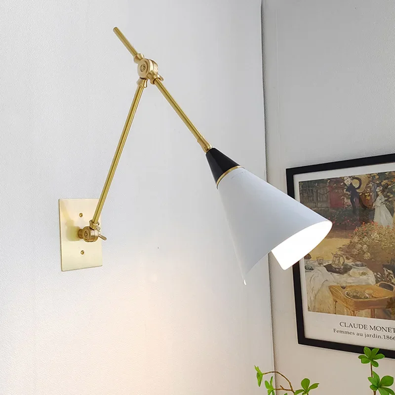 American retro gold kitchen dining room medieval designer folding adjustable brass light luxury long arm wall lamp