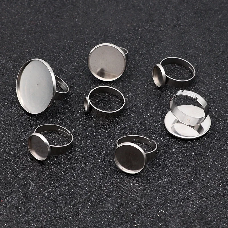 10pcs/Lot  Stainless Steel Adjustable Ring Settings Blank Base,Fit 6 8 10 12 20 25mm Glass Cabochons,Buttons;Ring Bezels