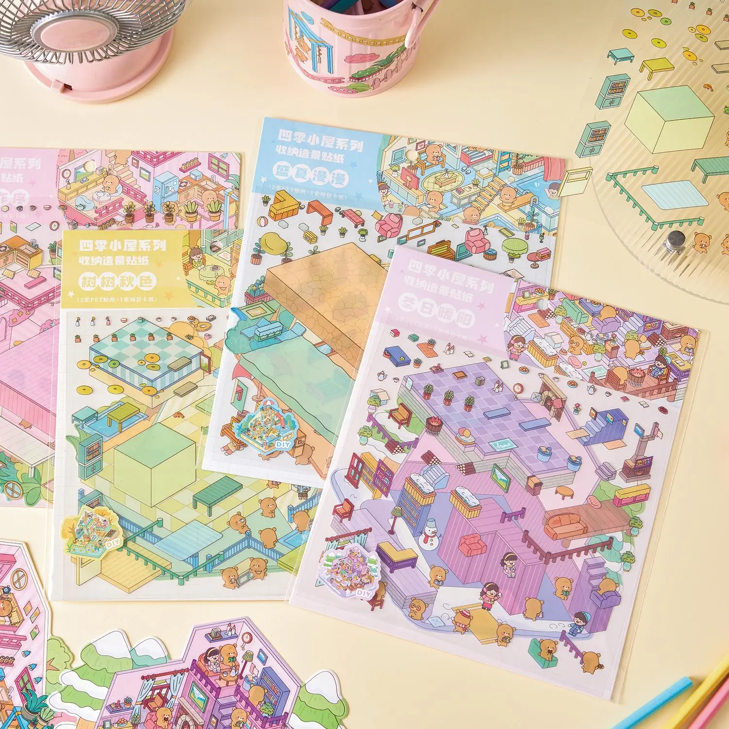 Miniature Scenes 3d Stereoscopic Modeling Stickers Four Seasons Cottage Student Handmade Decoration Material Cut Film