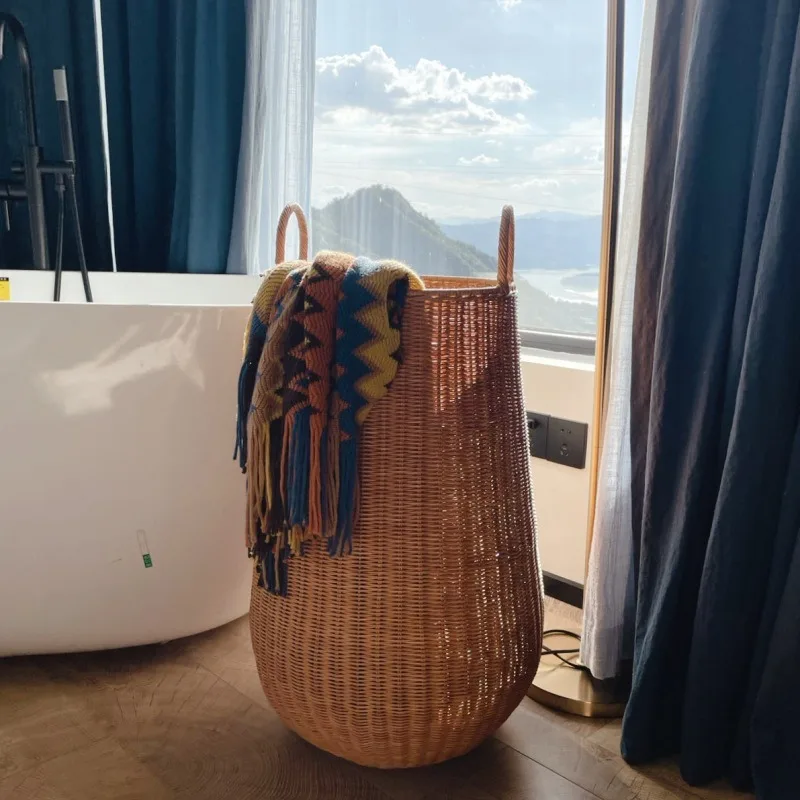 Rattan storage  Dirty clothes basket Household dirty clothes storage basket Yoga mat storage