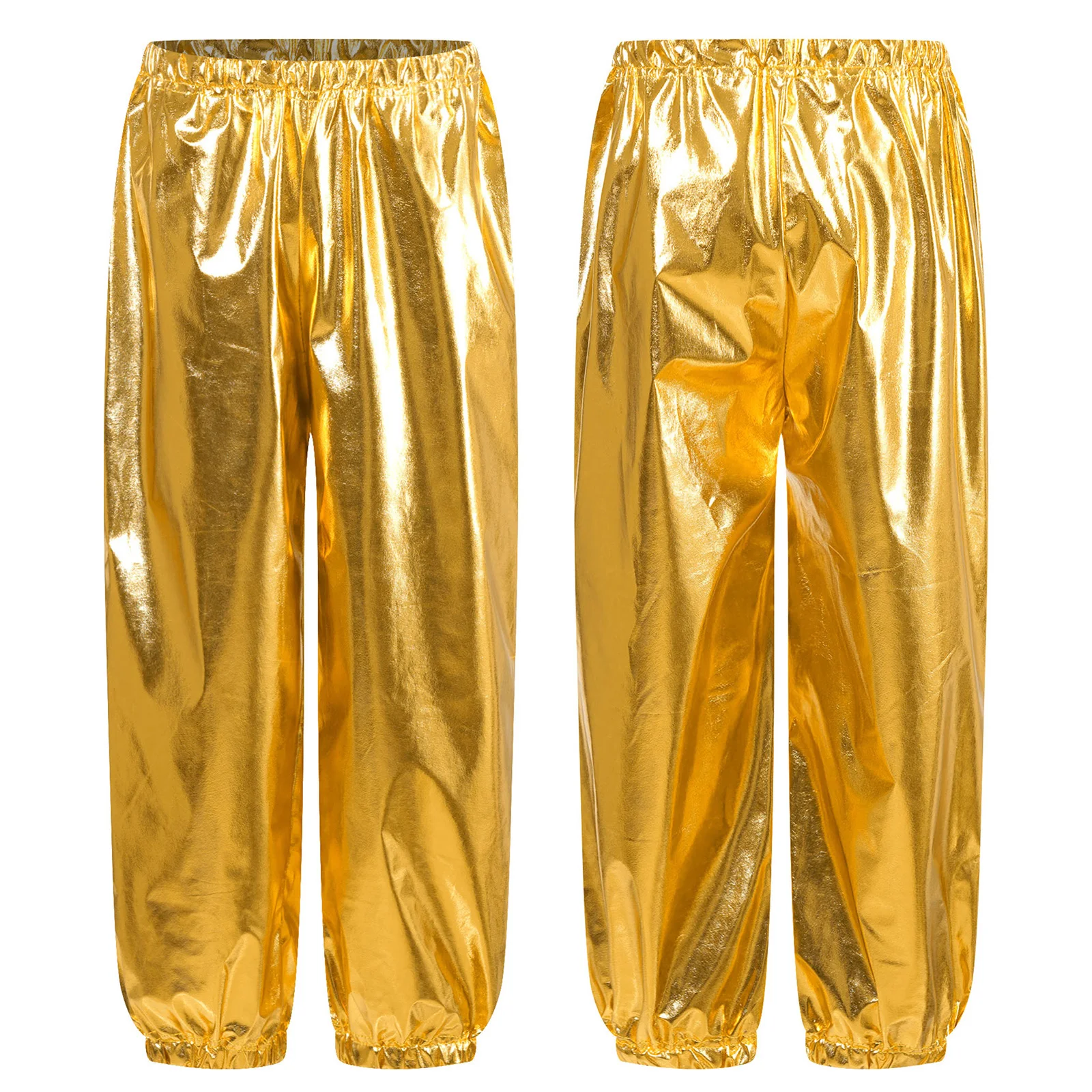 

Kids Boys Girls Hip Hop Jazz Dance Pants Punk Shiny Metallic Elastic Trousers for Cheerleading Stage Performance Dancewear