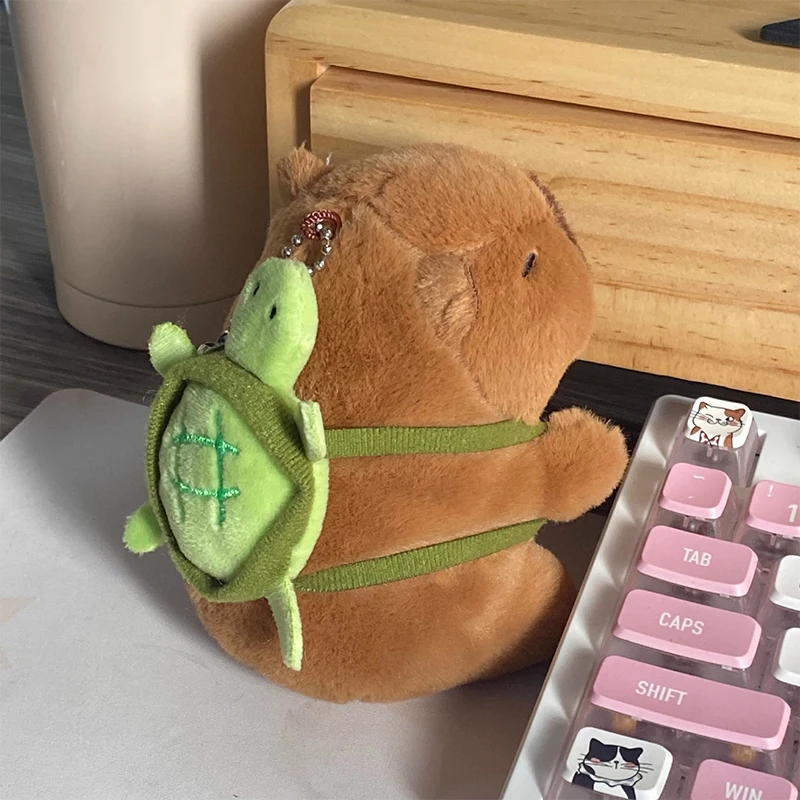 Kawaii Plush Snotty Capybara Keychain Cute Capybara With Turtle Bag Keyring Creative Doll Fluffty Stuffed Toys Birthday Gifts