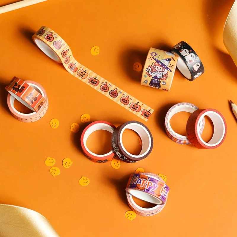 Halloween Holiday Washi Tape - Cute Orange Washi Tape Set, Perfect For, DIY Crafts, Planner, Scrapbook, Gift Packaging