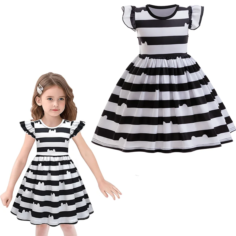 

Children Girls Cat Dollhouse Costume Flying Sleeve Casual Dresses For Kids Halloween Birthday Themed Party Gabby Dress Up Outfit