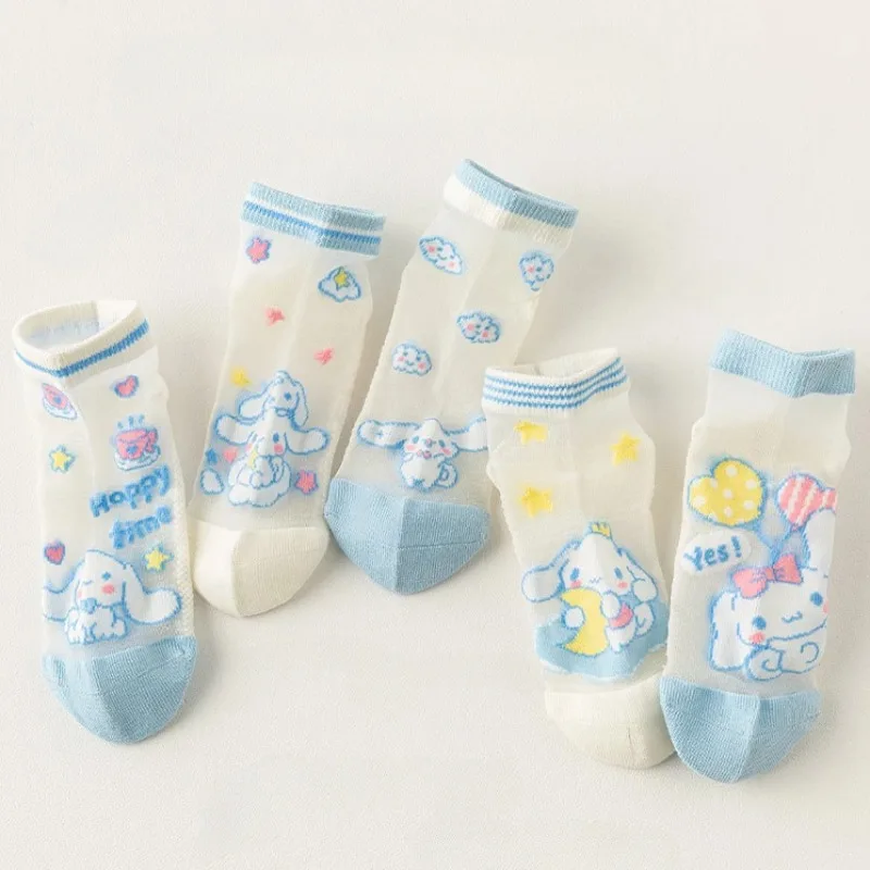 5 Pairs/Lot Sanrio Mymelody Kuromi Children's Sock Anime Plain Mesh Socks Invisible Ultrathin Breathable Sport Sock Girl Gift