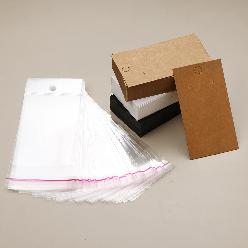 50/100 Stück Ohrringkarten mit Ziplock-Beutel, Kraftpapier, weiß-schwarz, Schmuck-Display-Kartenhalter für Ohrringe, Halsketten-Verpackung – Detail 4