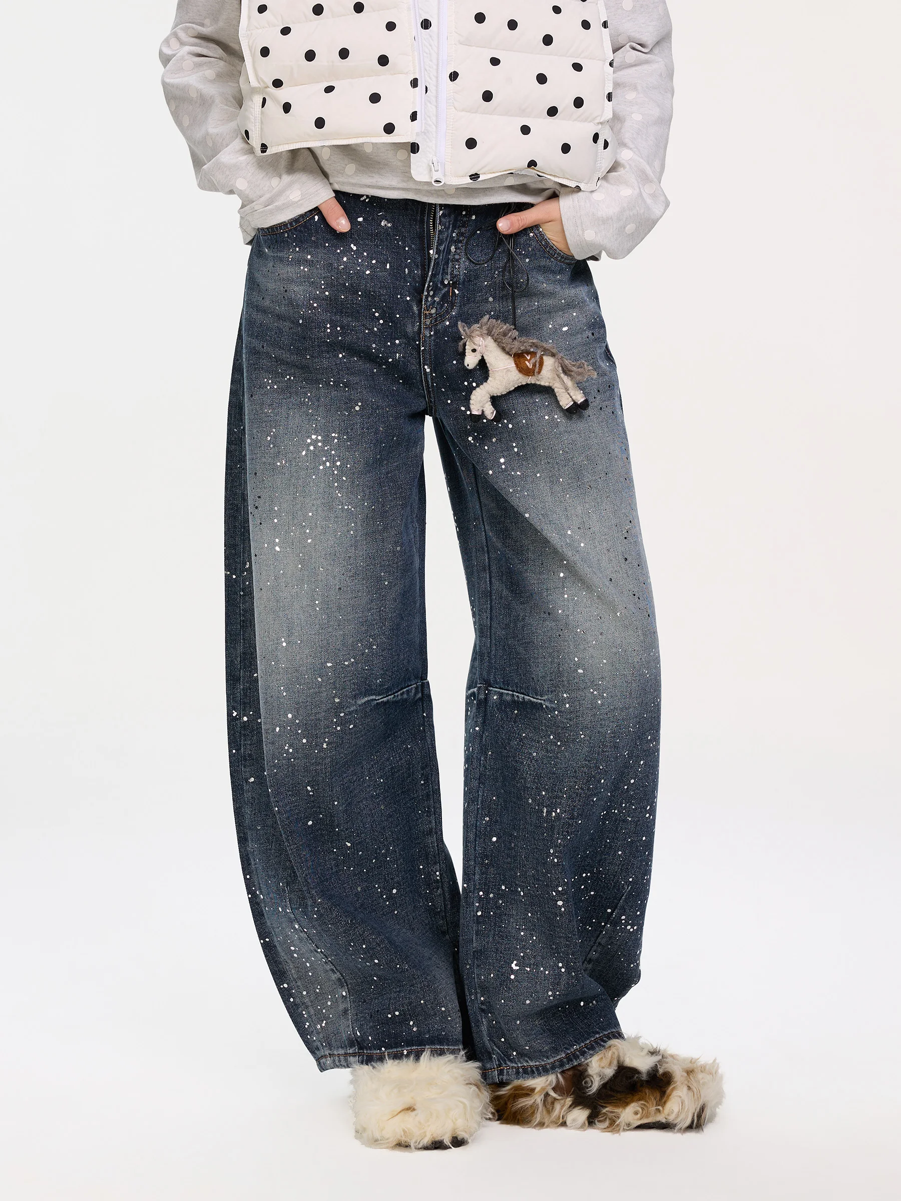 

Джинсы Bel Canto Original Silver Snowflake, плотные, с эффектом выцветания, свободного кроя, с высокой талией, из хлопкового денима