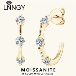 Lnngy Certified 3mm Moissanite Earrings for Women 925 Sterling Silver Unique C-shaped Stud Earring Classic Fine Jewelry Gifts