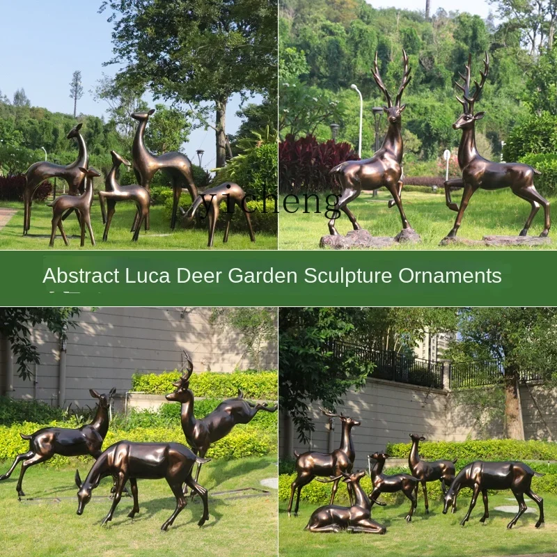 ZC outdoor garden imitation copper abstract animal ornament fiberglass sika deer sculpture real estate landscape decoration