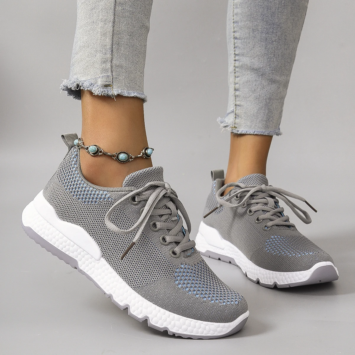 

Новинка весна-осень женская спортивная обувь на шнуровке удобная, дышащая, легкая, износостойкая спортивная обувь