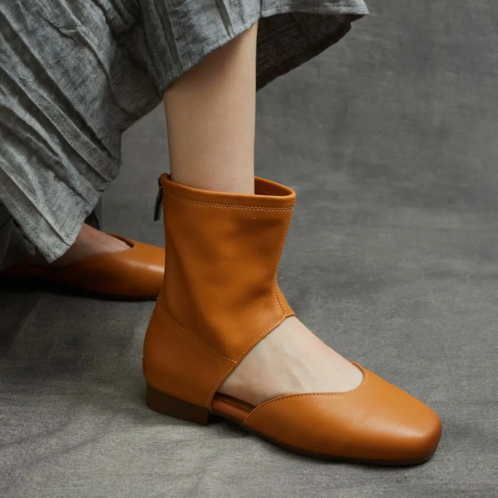 

Retro Women Sandals Summer Boots Britain Style Handmade Soft Pu Leather Flat with Roman Sandals Elegant Temperament Female Shoes