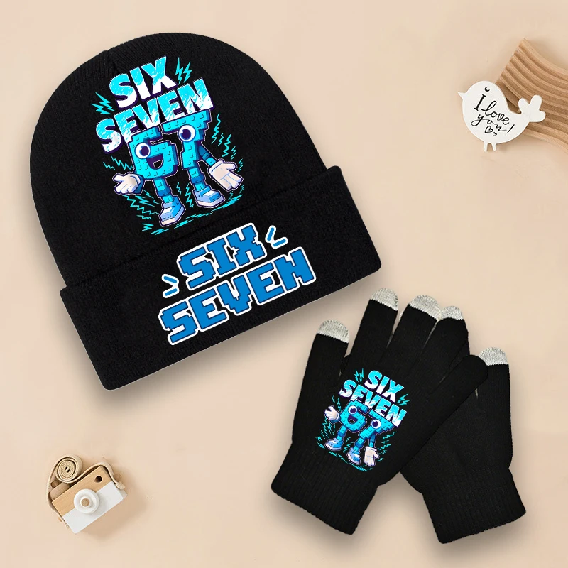 

Steal A Brainrot 67 Child Glove Knitted Hat Set Anime Character Print Touchscreen Gloves Woolen Cap Winter Warmth Two Piece Suit