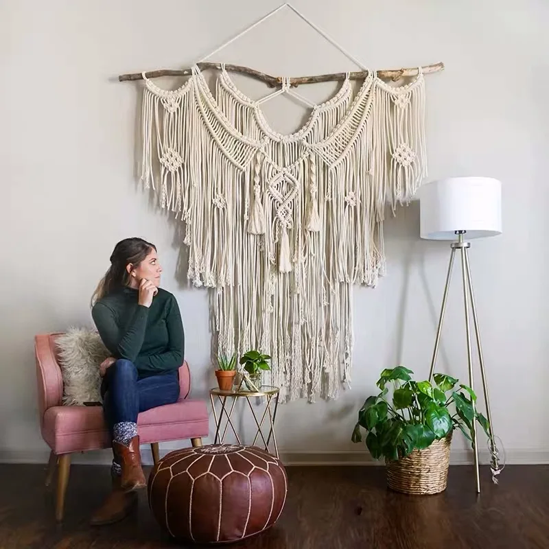 

‌ Скандинавский настенный гобелен с бахромой ручной работы, декор для дома и отеля в стиле бохо, стильный фон для гостиной ‌