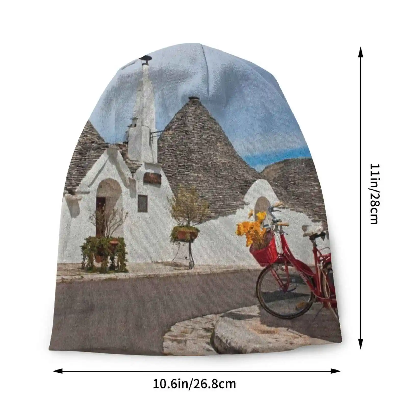 Alberobello Knitted Hat Warm Beanie Outdoor Caps Alberobello Apulia Puglia Blue Buildings Characteristic Cone Conical Culture