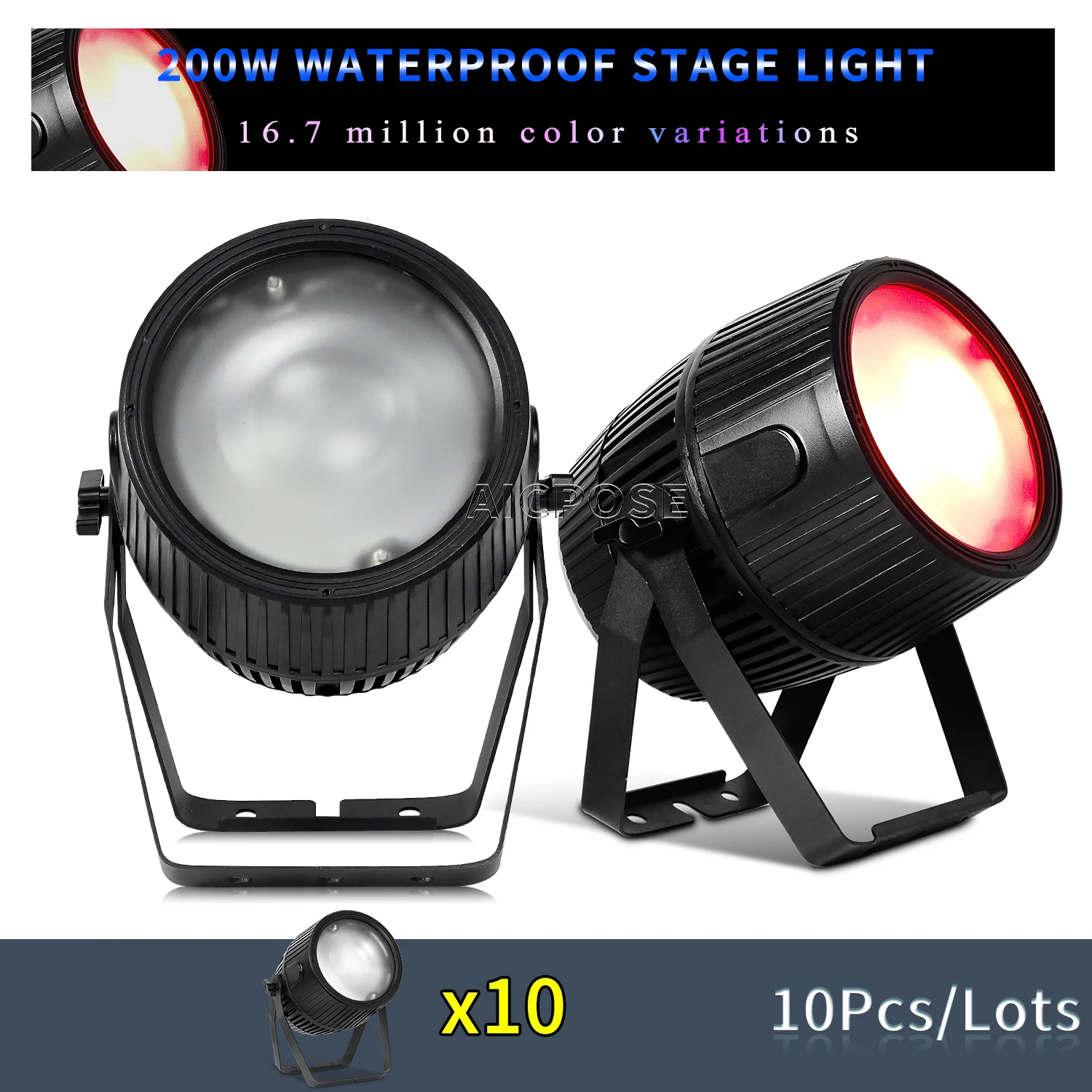 10Pcs/Lots 200W IP65 Waterproof COB Spotlight RGBW 4 in 1 LED Zoom Par Light DMX Control DJ Disco Stage Equipment Lighting