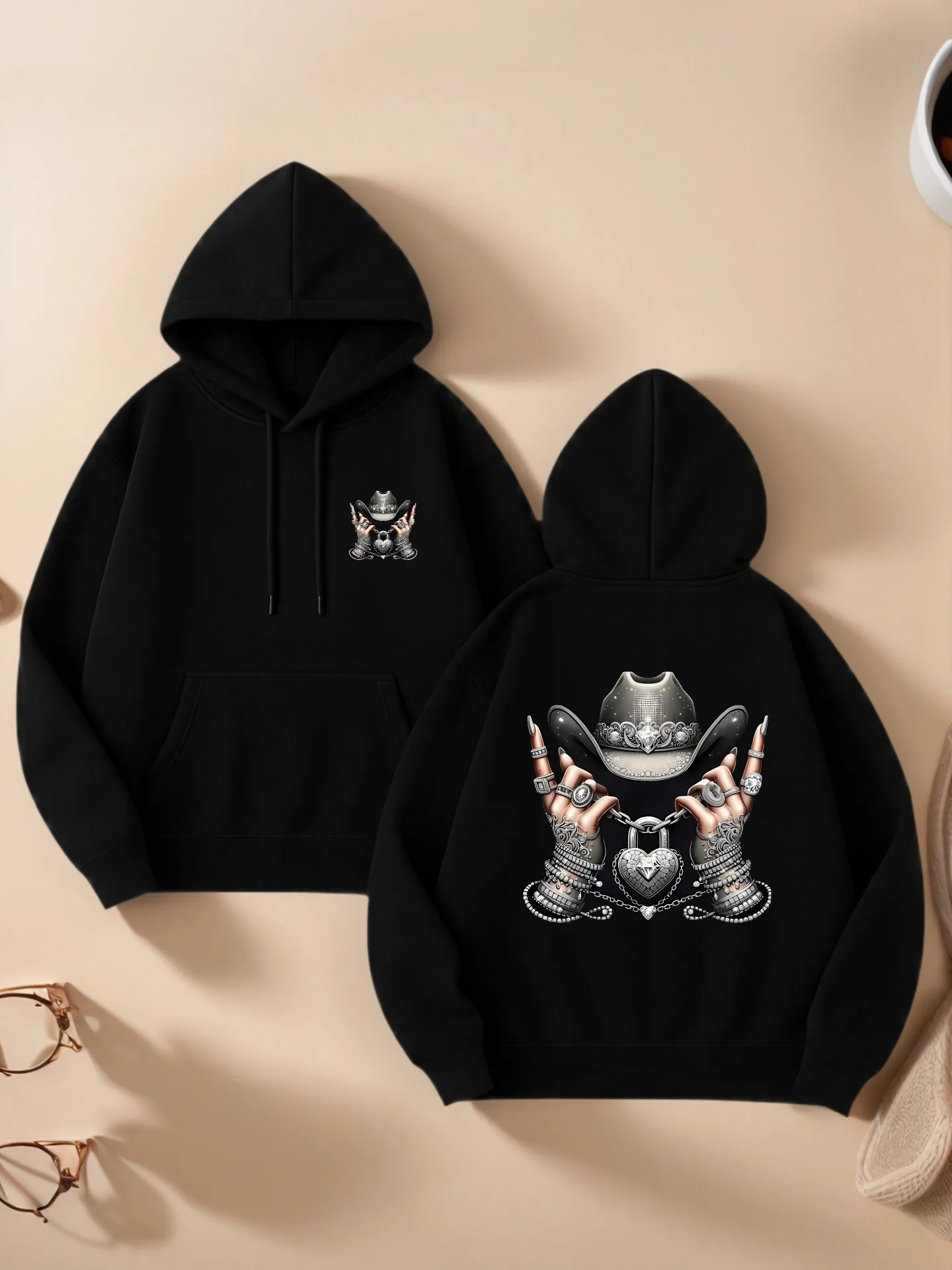 هوديي جرافيك للنساء، تصميم جمجمة ويد جمالي، ملابس شارع كاجوال، قماش ناعم، ملابس يومية غير رسمية، للشباب #1