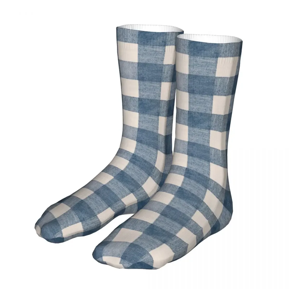 Happy Funny Socks Male Mens Women Harajuku Blue Gingham Plaid Country Socks High Quality Sock Spring Summer Autumn Winter